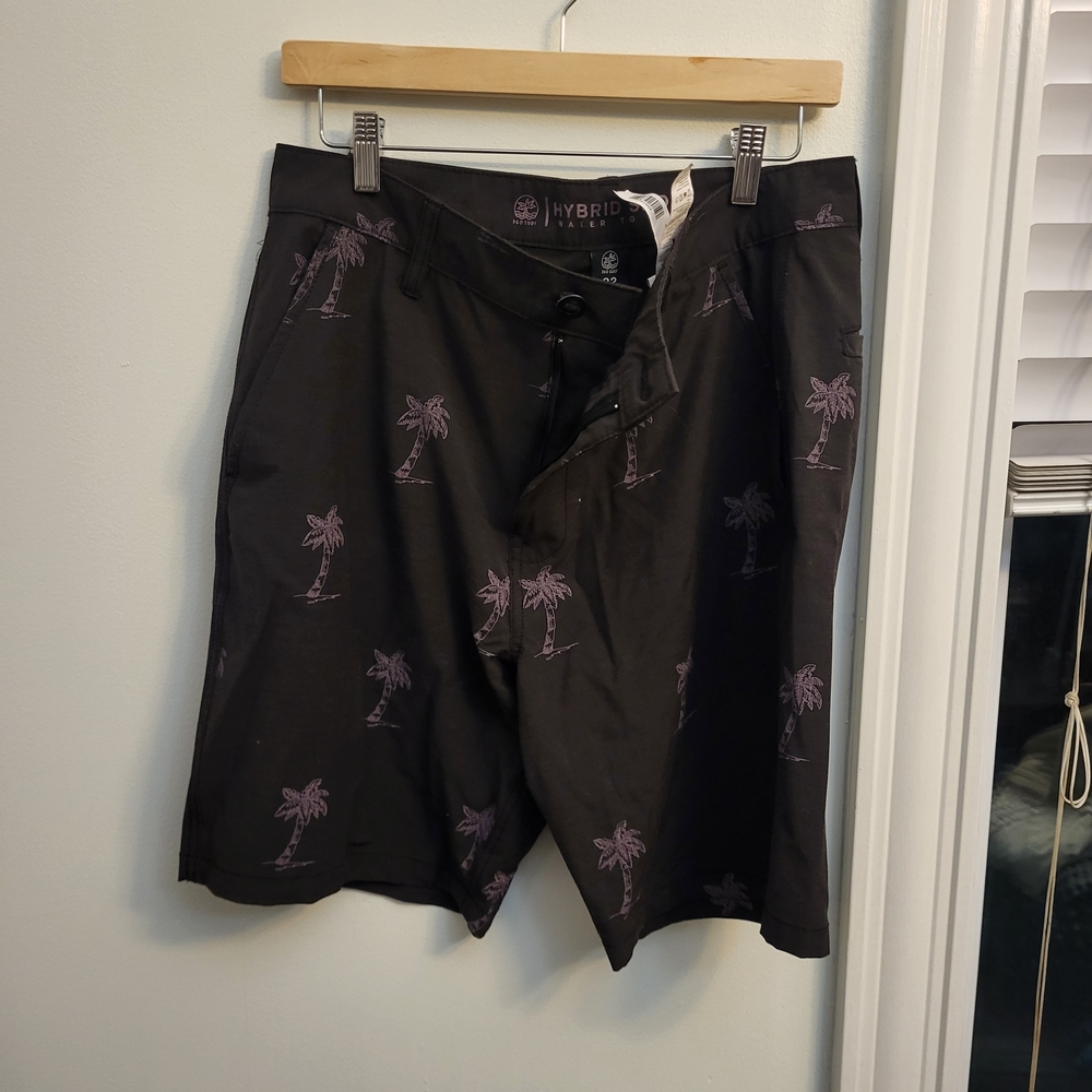 Hybrid & Company Black and Purple Palm Men's Swim Hybrids